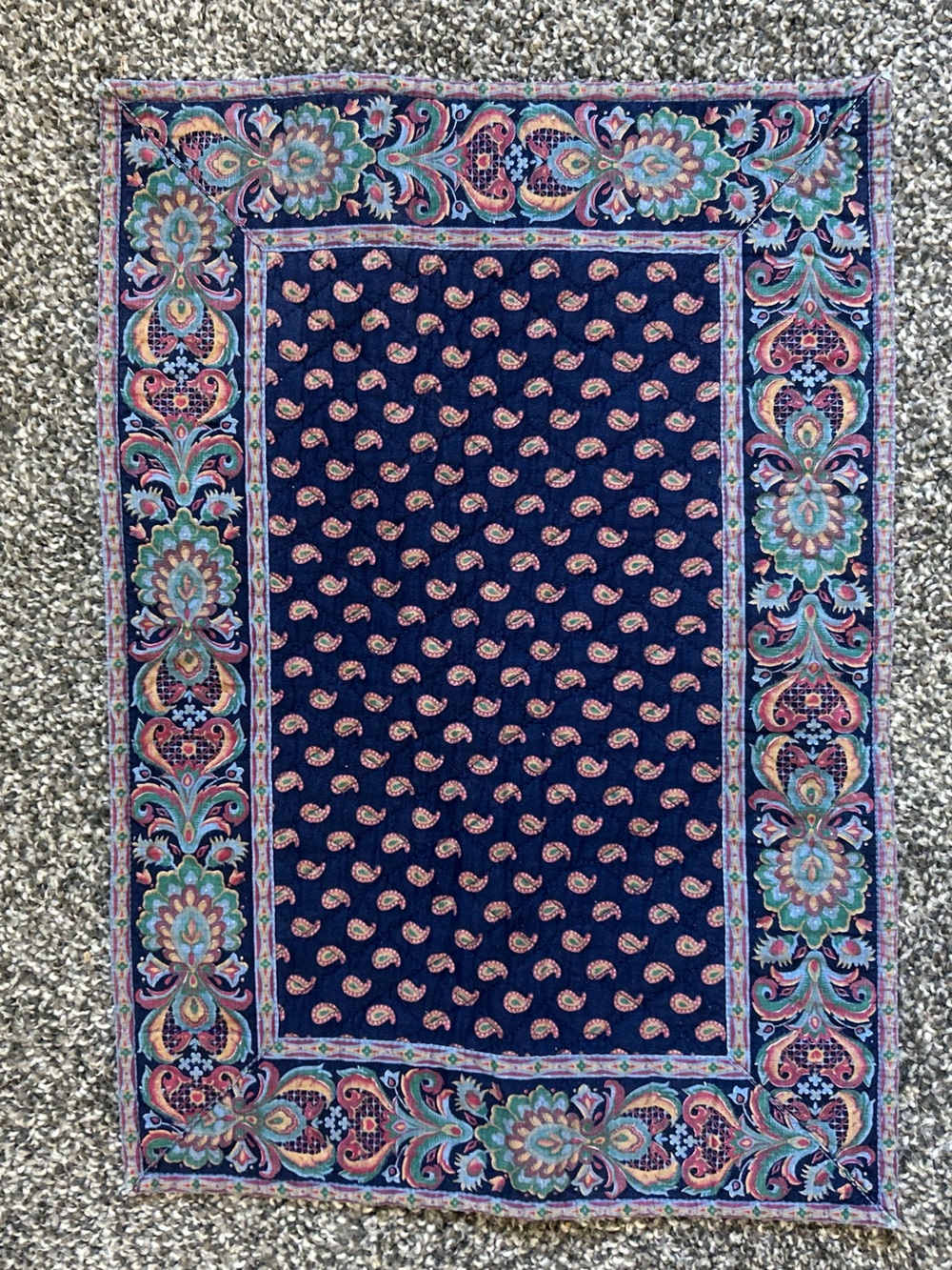 Vintage Quilted Paisley Placemat Boho Cottagecore Fabric Table Mat Blue Floral